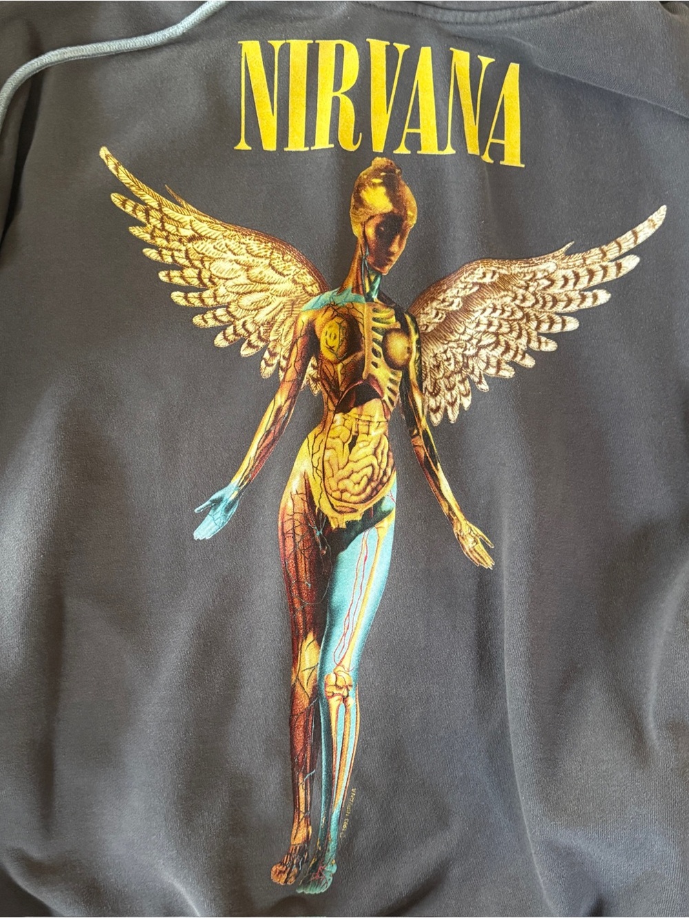 NIRVANA In Utero Logo Size Large Charcoal Hoodie with Side Pockets - Picture 3 of 8